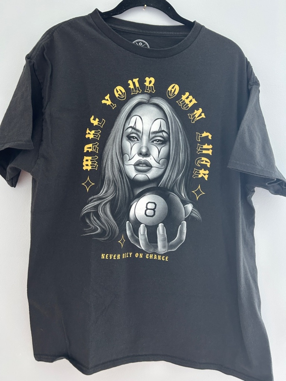 Black Graphic Short Sleeve Tee with Yellow Accents